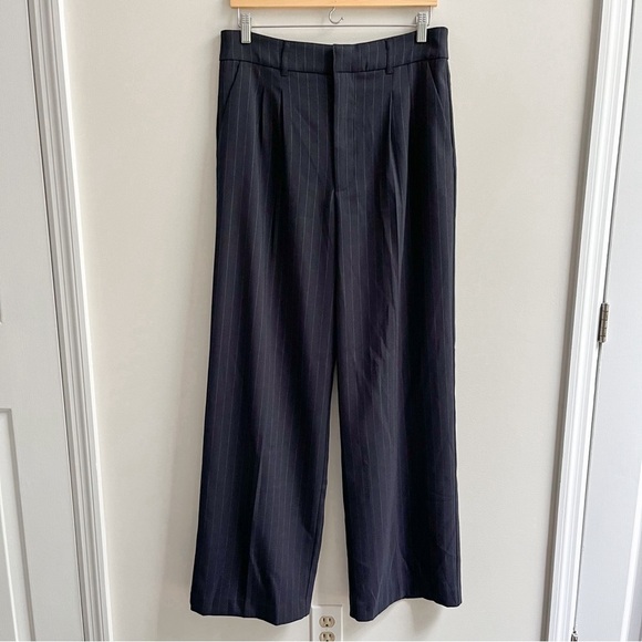 [steve madden] pinstripe relaxed fit high waist pleated dress pants trousers L